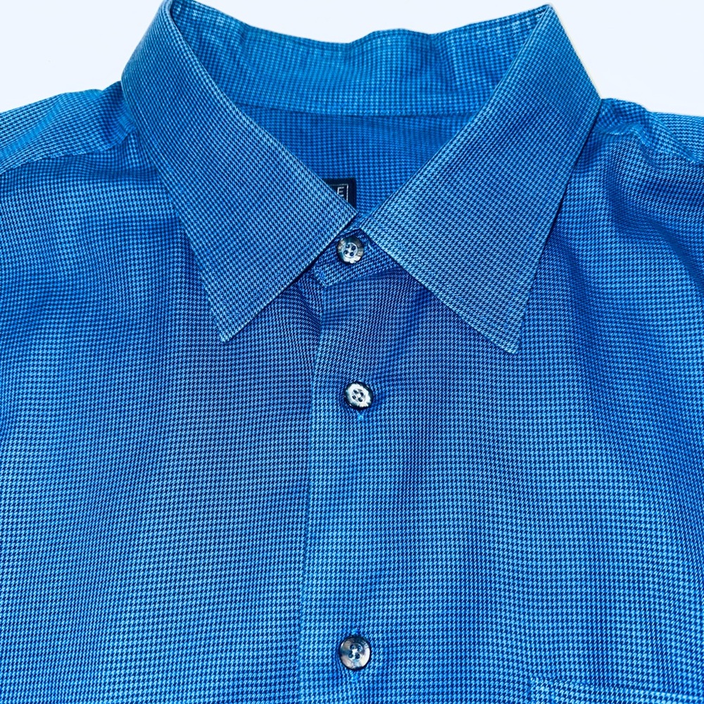 Ike Behar Men's Blue Houndstooth Dress Shirt